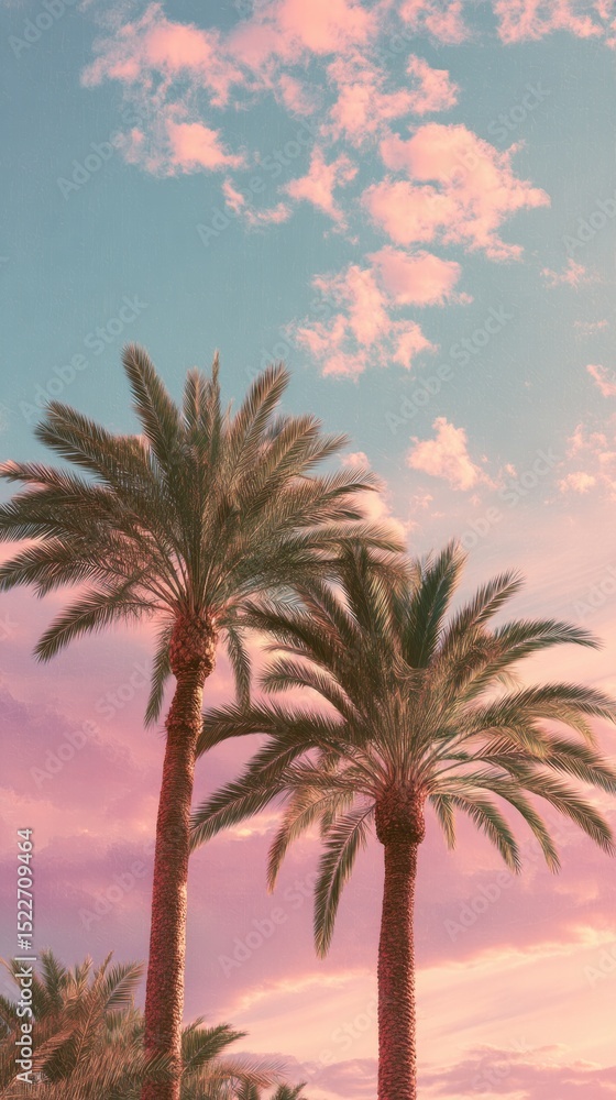 Beautiful pastel pink sunset with palm trees Beautiful pastel pink sunset with palm trees