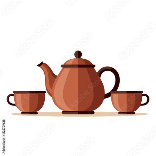 Elegant Brown Teapot with Two Matching Cups Illustration for Tea Time