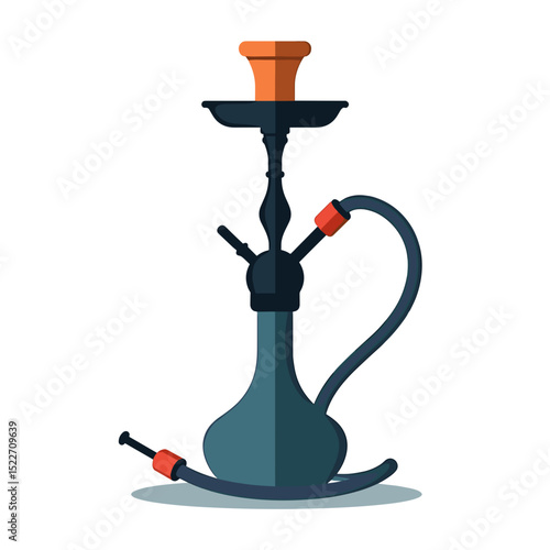 Detailed Flat Vector Illustration of a Hookah with a Dark Blue Base and Orange Accents on a White Background