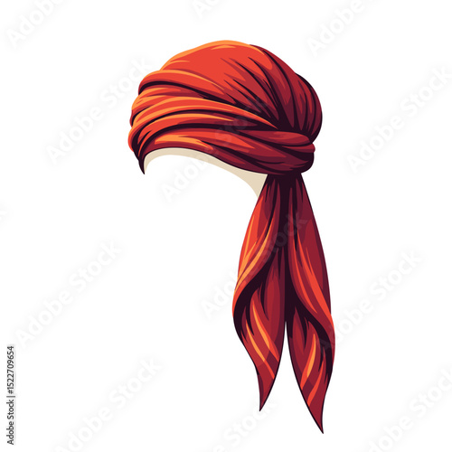 Detailed Vector Illustration of a Traditional Red Turban Headdress with Flowing Fabric for Cultural Representation