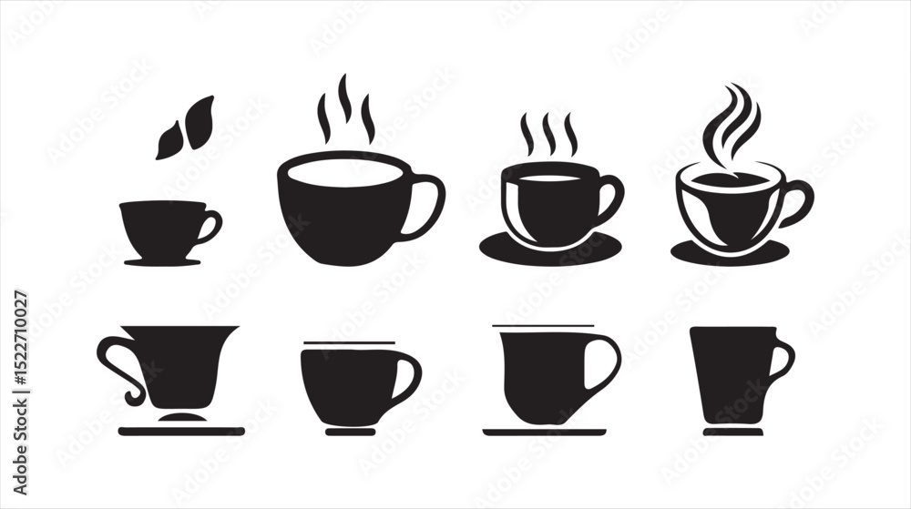 Obraz premium Black Coffee Cup Icons Set – Hot Beverage Silhouettes Collection. Victor illustration eps 10
