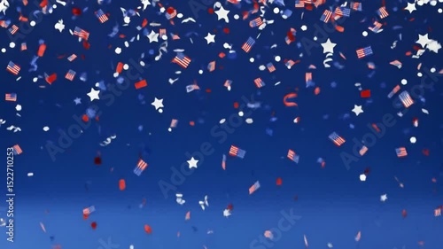Falling red white blue star-shaped confetti for 4th of July celebration	
