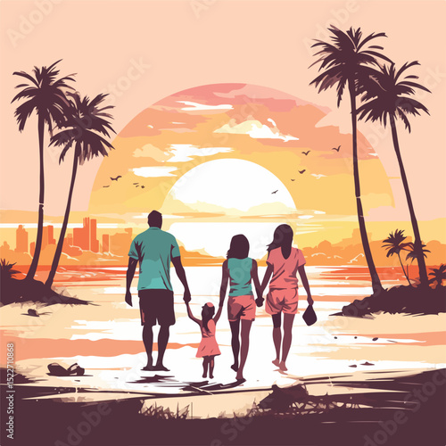 Family Vacation on the Beach Vector Illustration for Travel and Summer Holiday Concepts