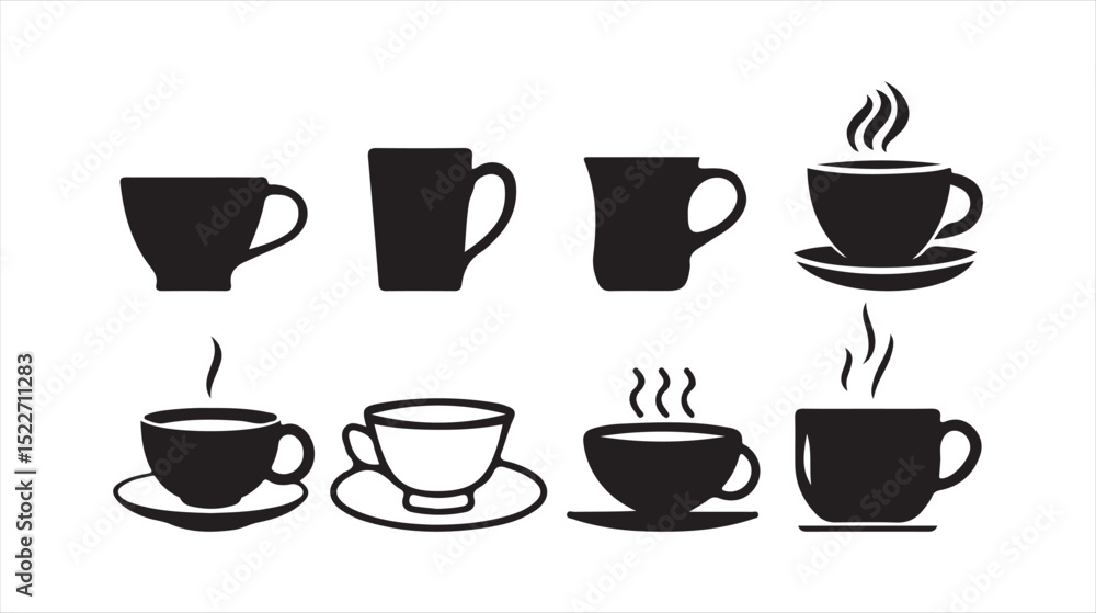 Teapots and Cups Silhouette Icon Set – Black Vector Illustration of Tea Serving. Victor illustration eps 10 Teapots and Cups Silhouette Icon Set – Black Vector Illustration of Tea Serving. Victor illustration eps 10