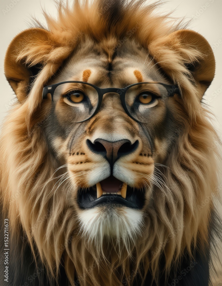 Naklejka premium close up of a lion with glasses