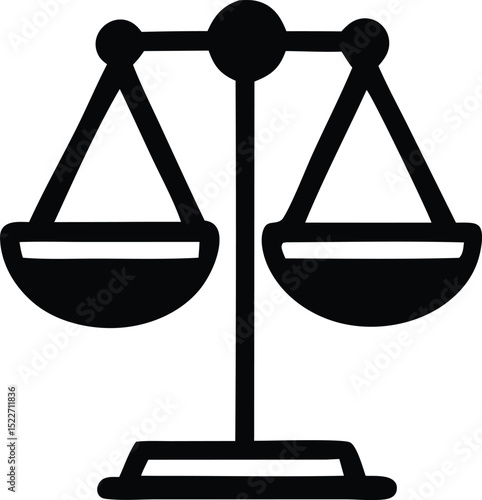 Simple black and white illustration of a balanced scale representing justice equality and fairness