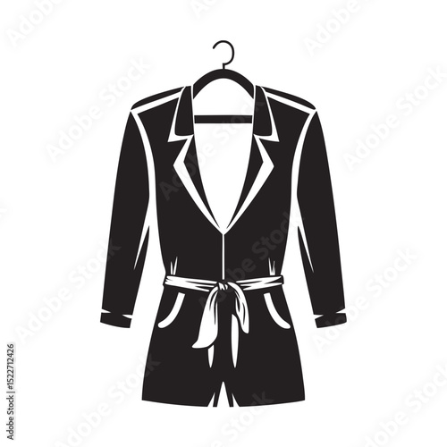 Black blazer with tie hanging on a hanger  