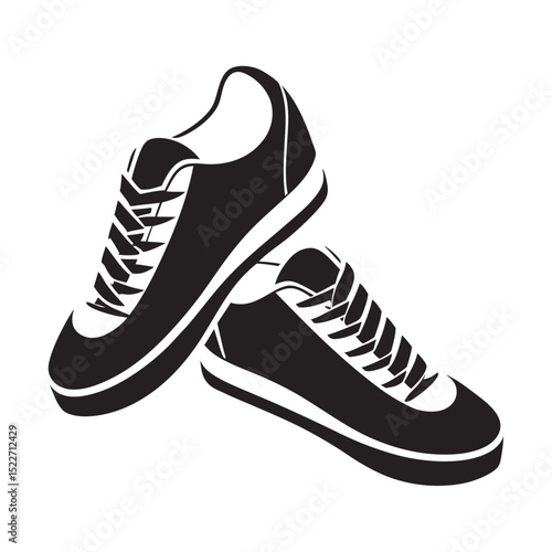 Black sneakers with white laces on a minimalist background  