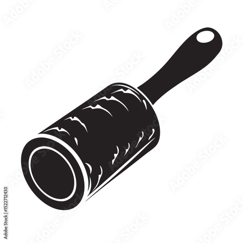Lint roller with a black handle on a white background  
