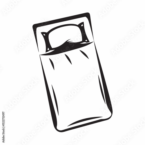 Sleeping bag in simple black line art style  