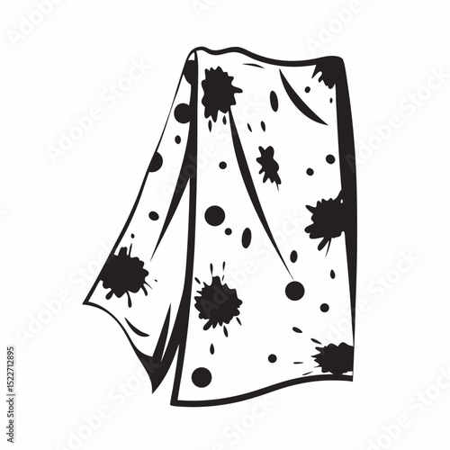 Abstract cloth with black paint splatters on white background  