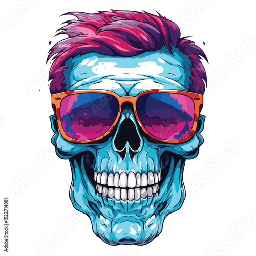 Professional Cool Skull Cartoon Vector Illustration Isolated on White Background