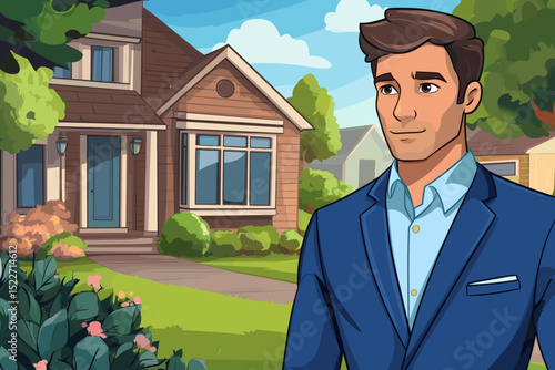 Elegant Home Front Exterior with Professional Person