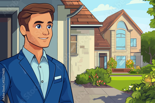 Elegant Home Front Exterior with Professional Person
