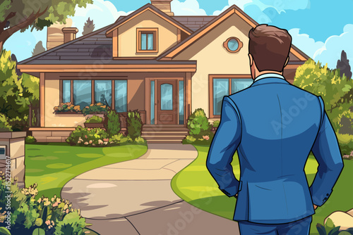 Elegant Home Front Exterior with Professional Person