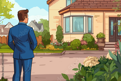 Elegant Home Front Exterior with Professional Person