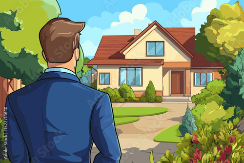 Elegant Home Front Exterior with Professional Person