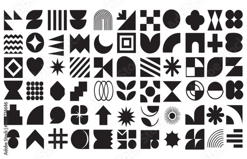 Abstract Shape, Geometric Icon Set, Graphic Symbols, Circle Square Triangle Elements, Bold Modern Illustration