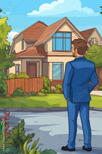 Elegant Home Front Exterior with Professional Person