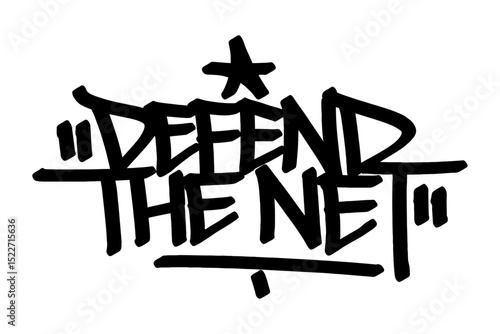 Graffiti tag “Defend the Net” in bold black vector style. Powerful urban street art symbolizing defensive strength in soccer or hockey, perfect for sports themes, youth culture, and dynamic design.