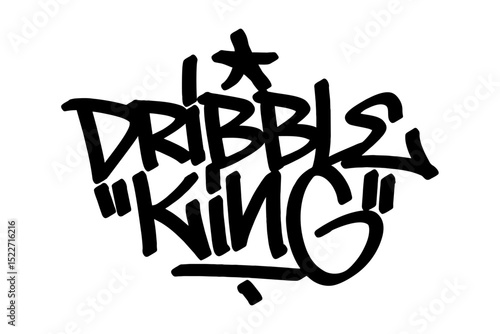 Graffiti tag “Dribble King” in bold black vector style. Energetic urban street art celebrating football skills and mastery, perfect for sports themes, youth culture, and dynamic digital designs.