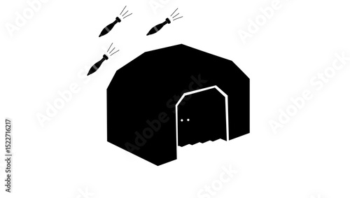 bomb shelter building symbol, black isolated silhouette
