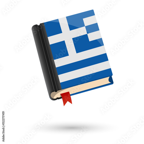 The book is covered in the flag of the Greece. Vector illustration of 3D language book on white background.