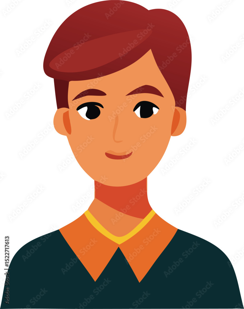 Illustration of a young person with brown hair and an orange collared shirt Illustration of a young person with brown hair and an orange collared shirt