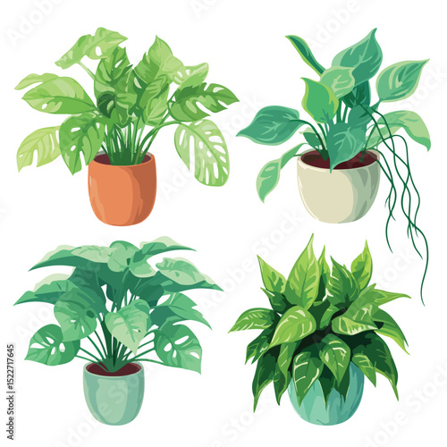 Set of Decorative Houseplant Icons for Interior Design and Home Decor Projects