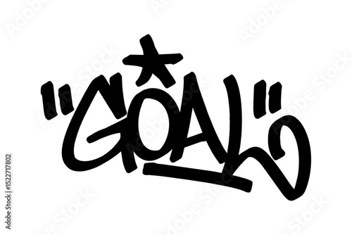 Graffiti tag “Goal” in bold black vector style. Dynamic urban street art capturing the excitement of scoring in football, perfect for sports themes, youth culture, and energetic digital designs.