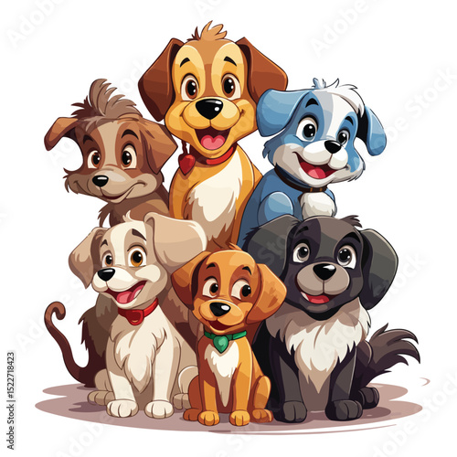 Professional Group of Dogs Mascots and Pet Characters Stock Vector Illustration