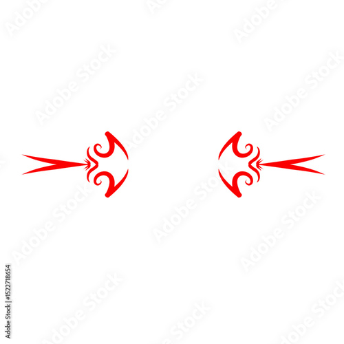 Dualistic symmetry: red stylized shapes evoke mystical tribal inspirations