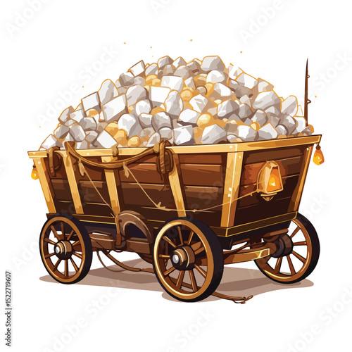 Professional Mining Cart with Diamond and Drill Tool Vector Illustration for Industrial Use