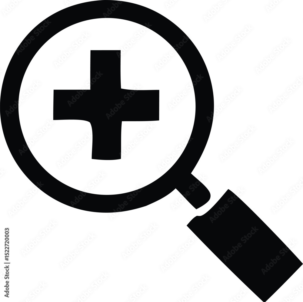 Fototapeta premium Magnifying glass with plus sign icon zoom in enhance add medical healthcare symbol