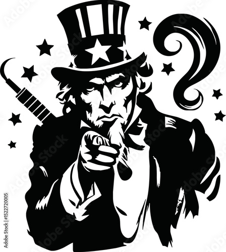 Illustration of Uncle Sam Head Mascot Icon Wearing a Hat with United States Stars and Stripes