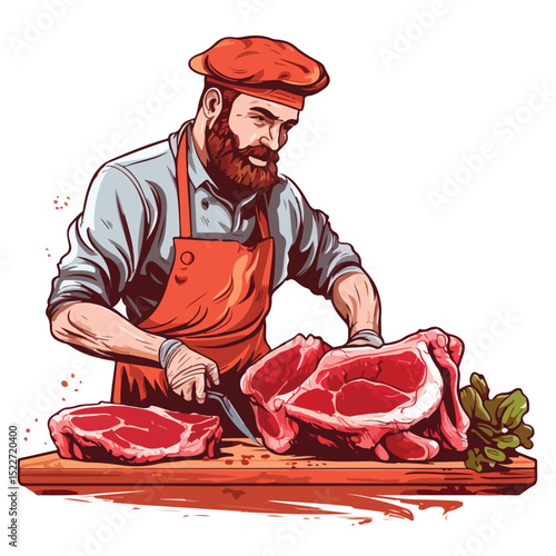 Professional Meat Butcher Cartoon Illustration for Culinary Industry Promotion