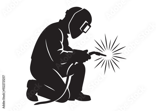 welding logo vector silhouette design, welder logo icon silhouette, vector silhouettes of workers welding metal, fabrication work vector silhouette logo design on white background