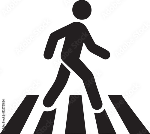 Black and White Crosswalk Sign with Pedestrian Silhouette Crossing the Street Safely simple black