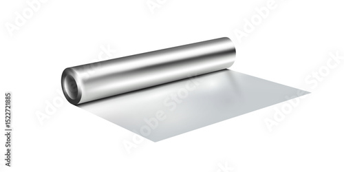 Roll,coil of silver aluminium foil on white background
