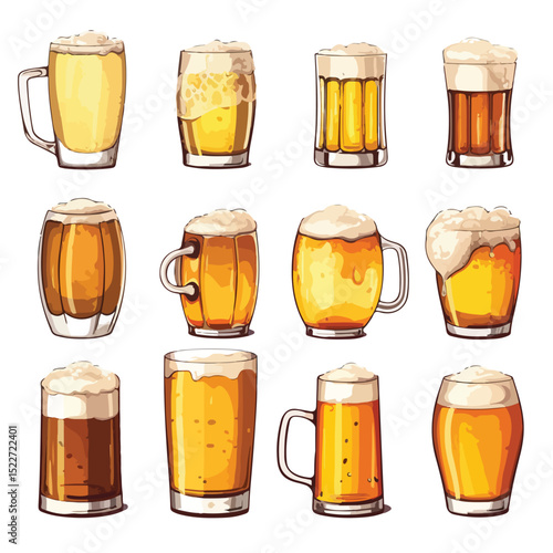 Collection of Beer Cups Vector Illustration for Bar and Brewery Designs