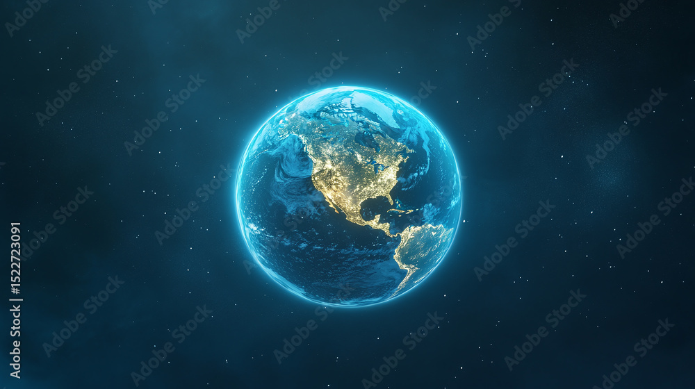 Obraz premium A glowing Earth,showcasing North and Central America at night,from space.