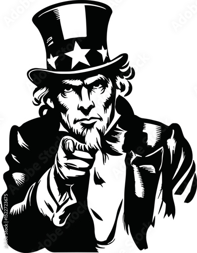 Illustration of Uncle Sam Head Mascot Icon Wearing a Hat with United States Stars and Stripes