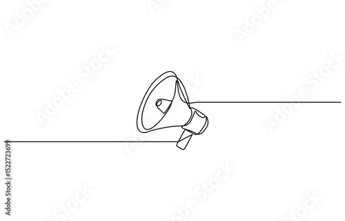 Megaphone continuous line drawing with color shapes, single one line art drawing of megaphone speaker for news and promotion vector illustration.