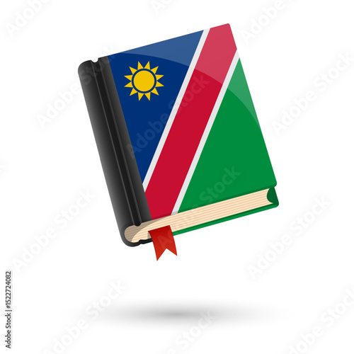 The book is covered in the flag of the Namibia. Vector illustration of 3D language book on white background.