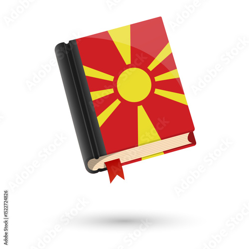 The book is covered in the flag of the North Macedonia. Vector illustration of 3D language book on white background.