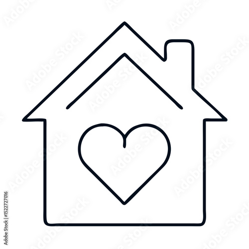 Home sweet home image with heart symbol. House icon with heart inside represents warmth and comfort of family home. Ideal home image for housewarming announcements, realtor marketing,
