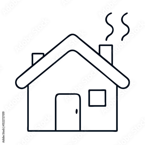 Cozy house with chimney illustration for housewarming cards. Home sweet home image with a chimney emitting steam. Simple house icon perfect for housewarming or new home announcements.
