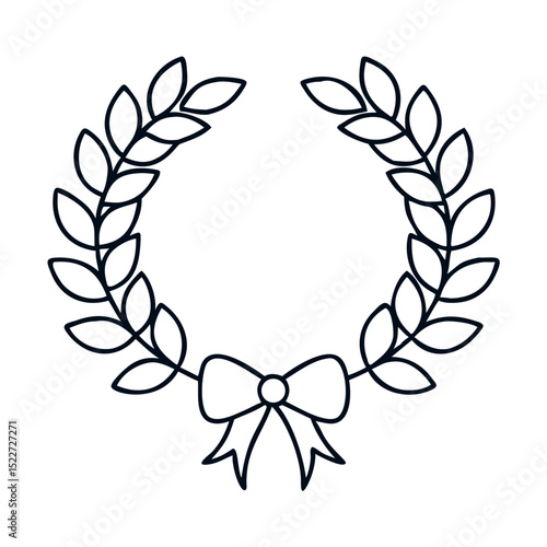 Elegant welcome wreath with leaves and bow. Simple laurel wreath design perfect for housewarming party invitations.