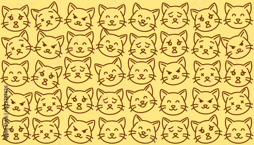 Cute kitten expression pattern with yellow tones
