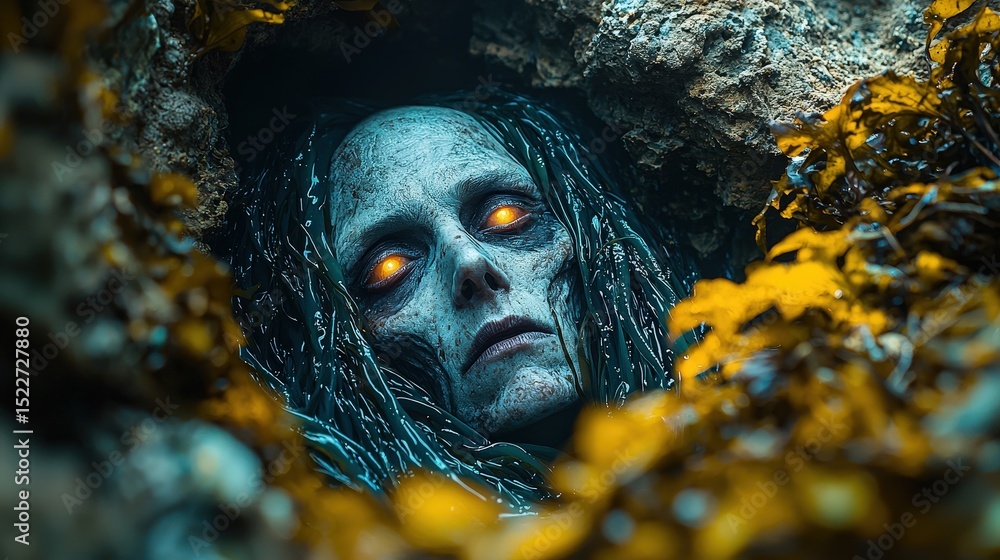 Obraz premium Enigmatic creature emerging from underground in a mysterious autumn setting